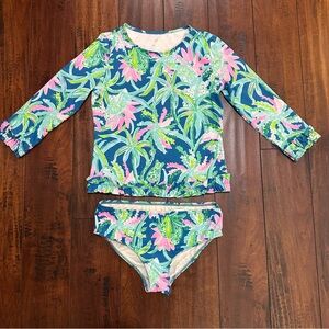 Lilly Pulitzer Girls Swimsuit 2 Piece Set Rashguard & Bottoms Size 12